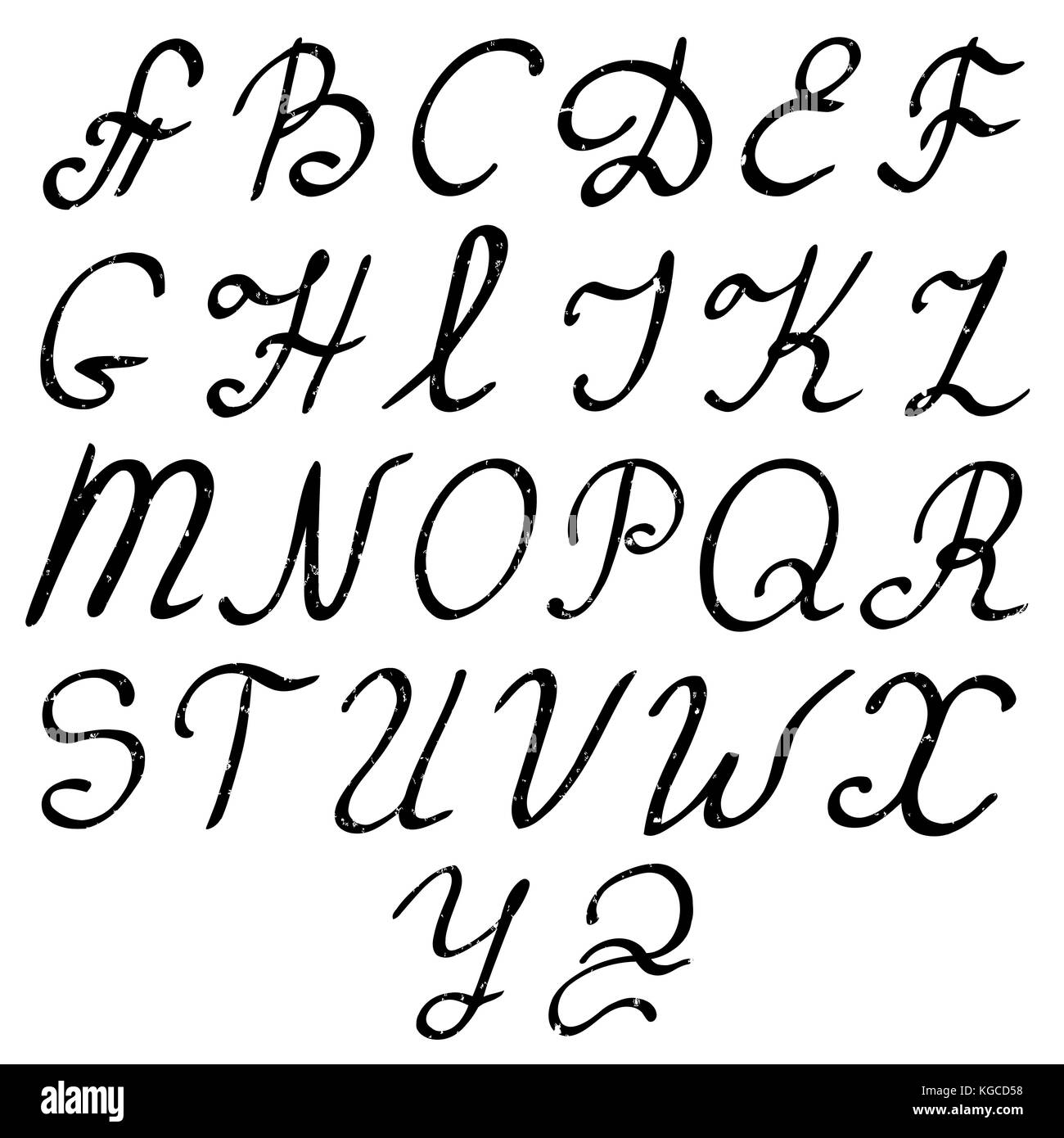 Vector hand drawn alphabet. Black and white illustration Stock Vector