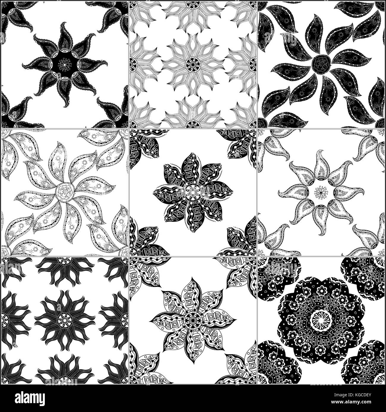 Black and white geometric tiles seamless patterns set, vector Stock ...