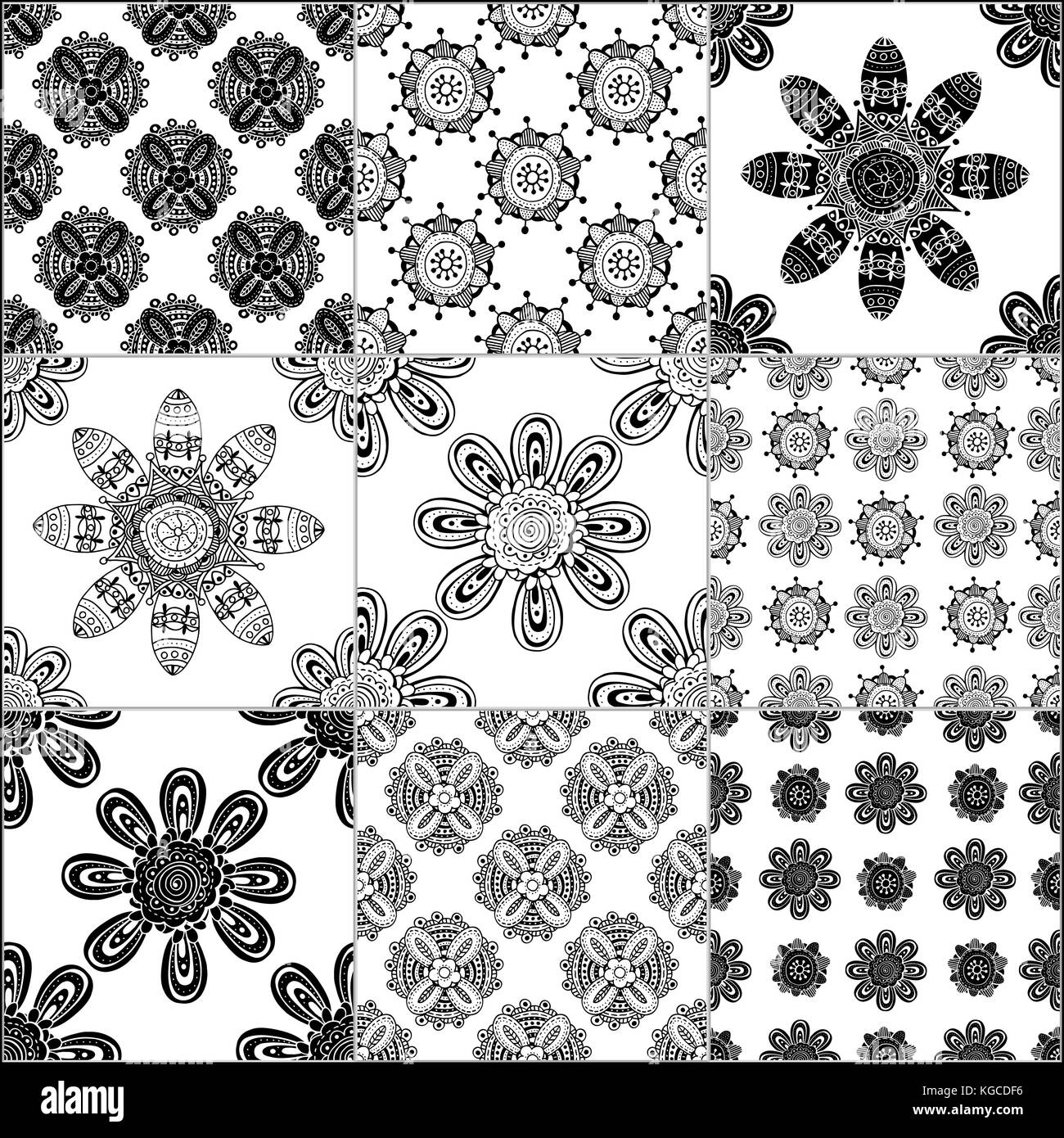 Black and white geometric tiles seamless patterns set, vector Stock ...