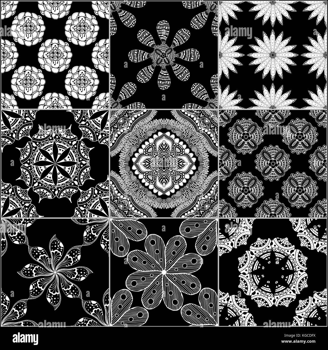 Black and white geometric tiles seamless patterns set, vector Stock ...
