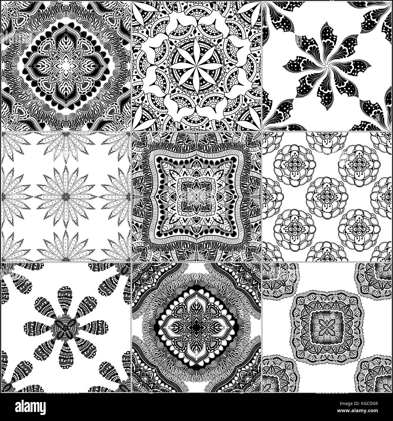 Black and white geometric tiles seamless patterns set, vector Stock ...