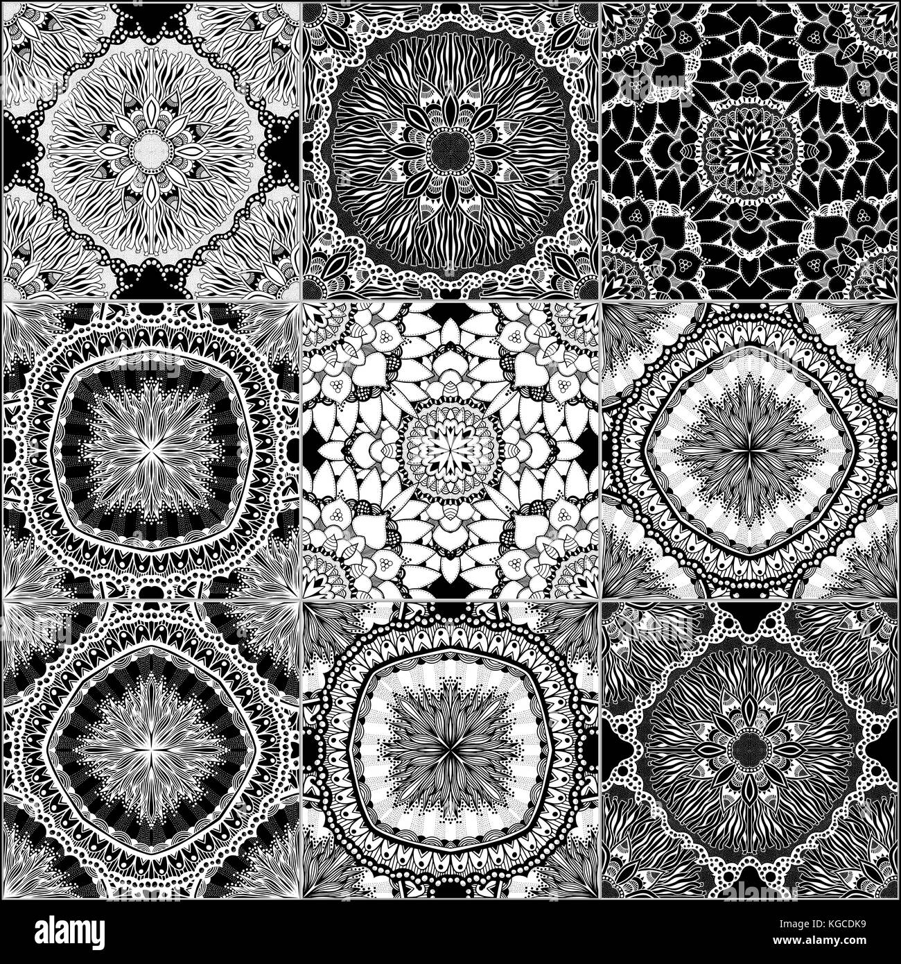 Black and white geometric tiles seamless patterns set, vector Stock ...