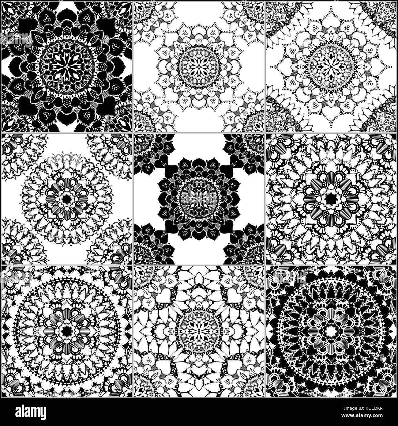 Black and white geometric tiles seamless patterns set, vector Stock ...