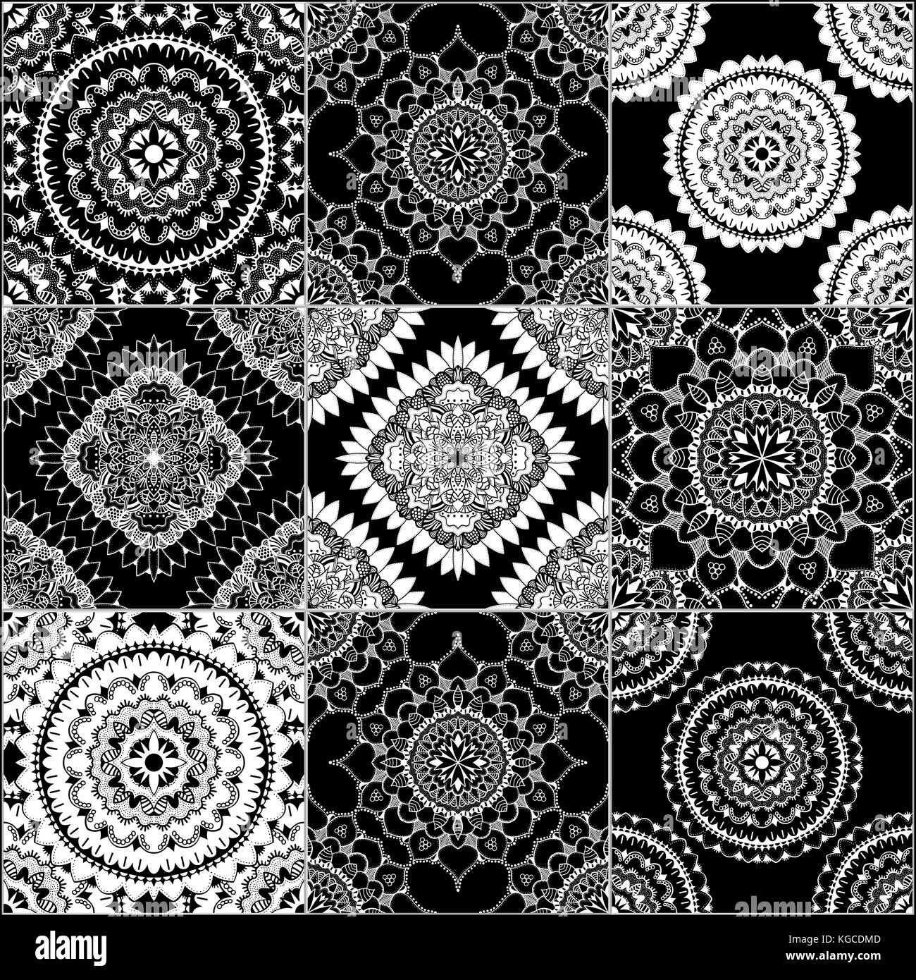 Black and white geometric tiles seamless patterns set, vector Stock ...