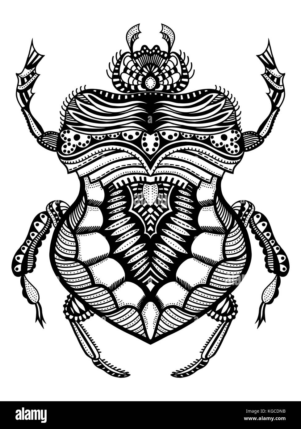 Black and white hand drawn zentangle stylized beetle. Doodle ethnic  patterned vector bug. African, egyptian totem. Sketch for tattoo, poster,  print or Stock Vector Image & Art - Alamy