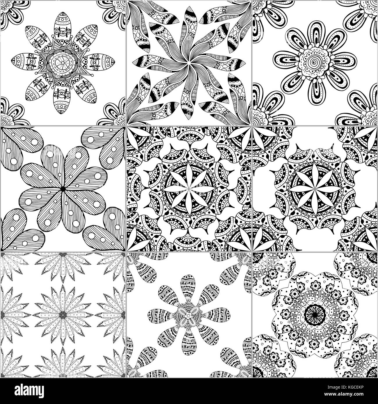 Black and white geometric tiles seamless patterns set, vector Stock ...