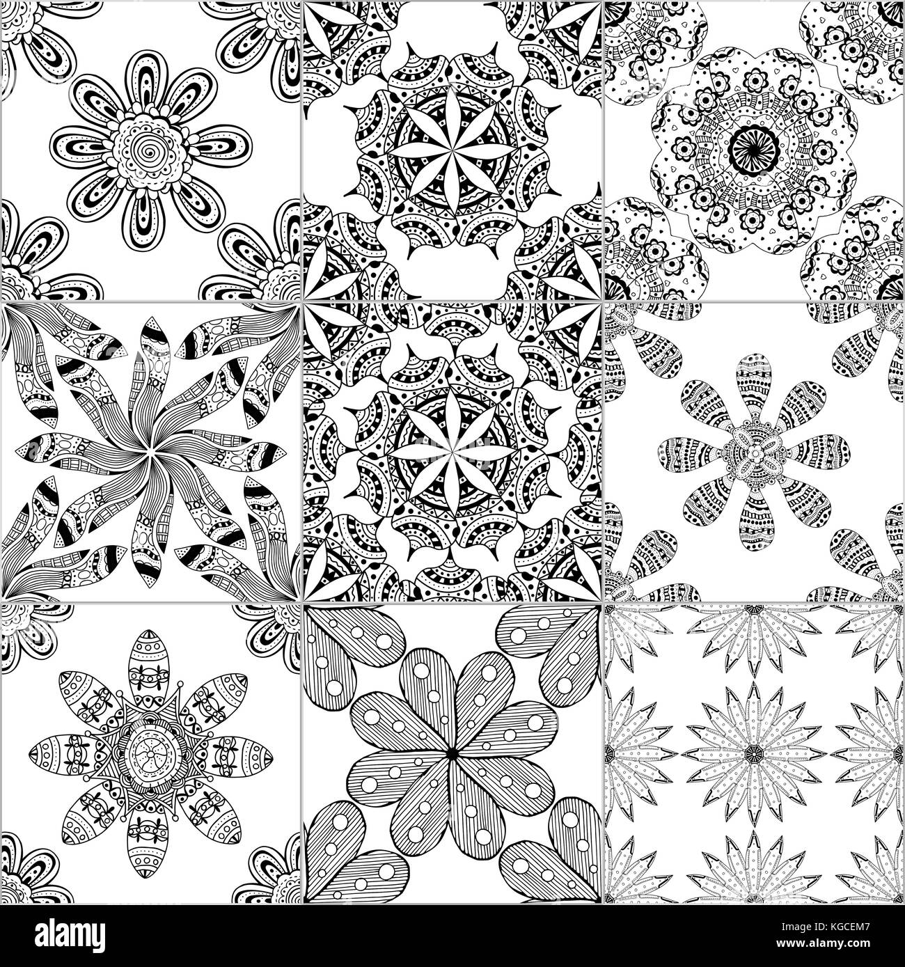 Black and white geometric tiles seamless patterns set, vector Stock ...
