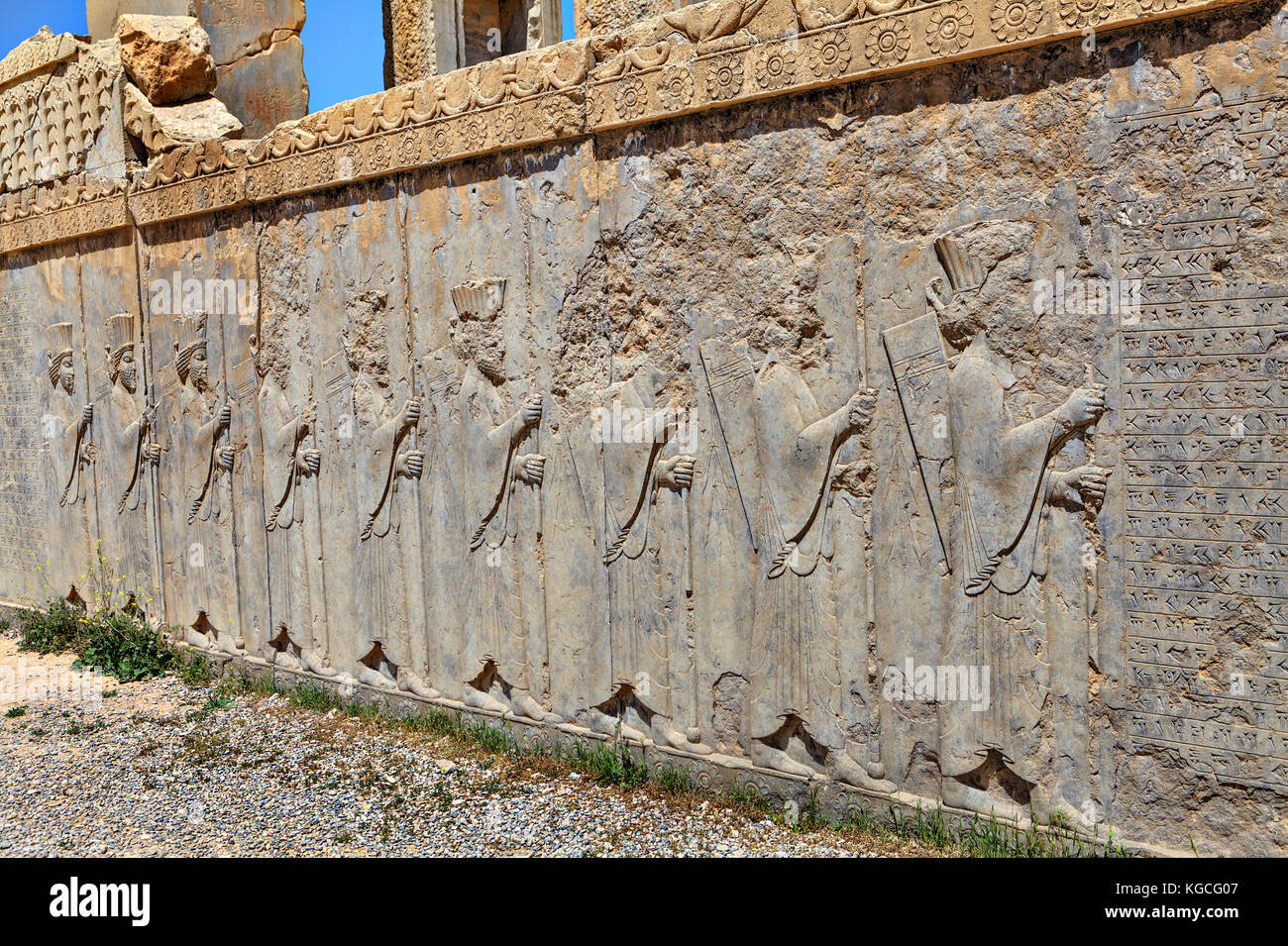 Stone bas-relief with warriors in ancient city Persepolis, Iran Stock ...