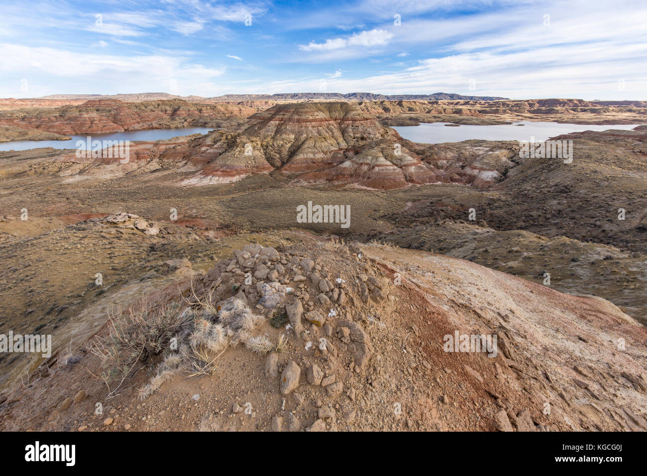 Lake and badlands in the Bighorn Basin of Wyoming Stock Photo