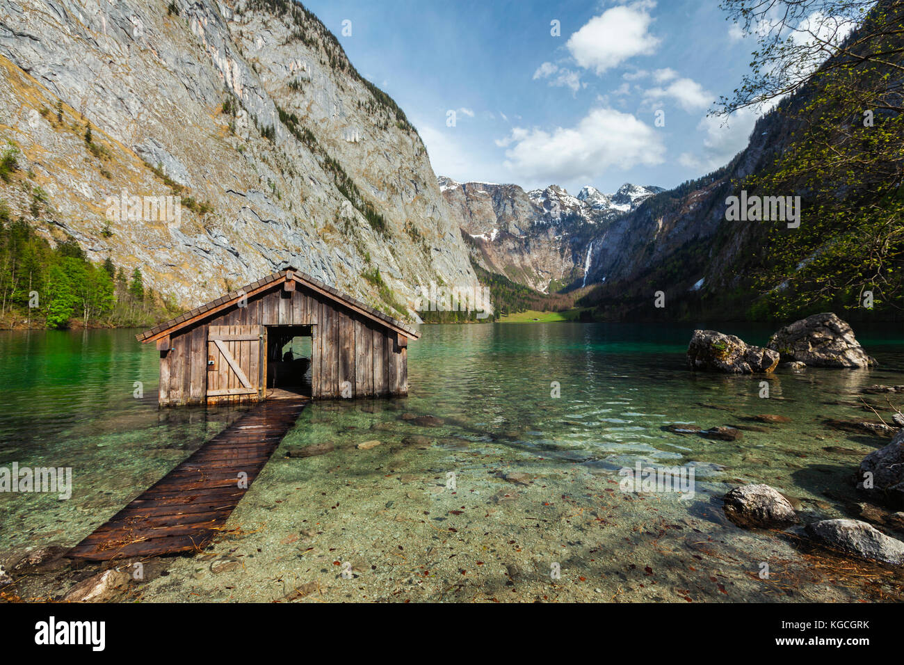 Boat shed on Obersee lake. Bavaria, Germany Stock Photo