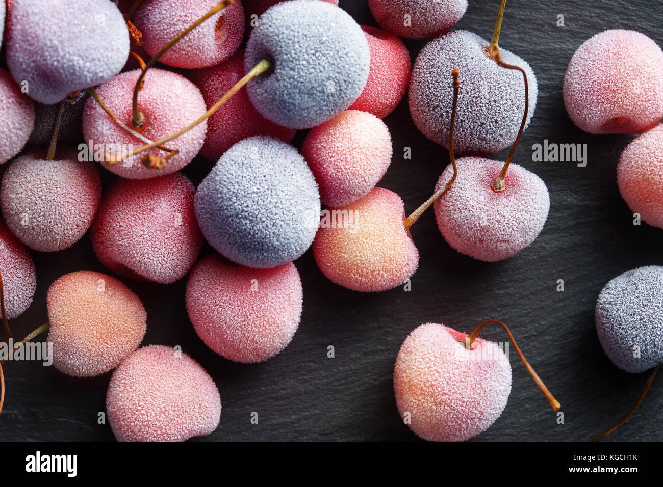 Frozen cherry. Close up. Top view. High resolution product. Stock Photo