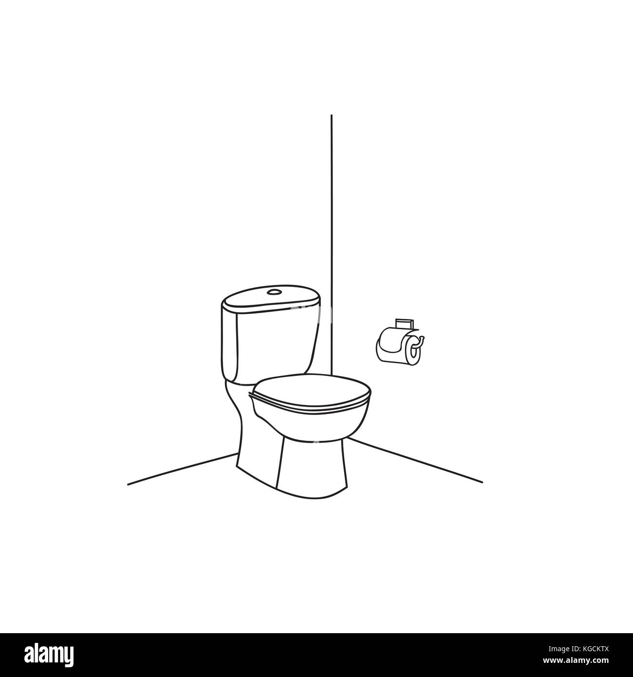 Toilet room furniture. Bathroom interior line sketch. Stock Vector
