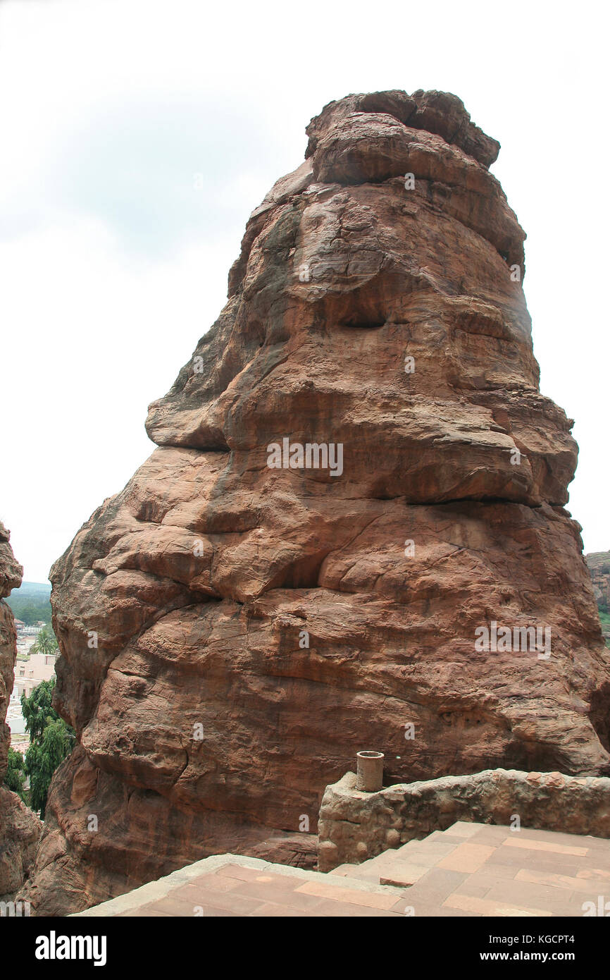 Rock shaped like monster on way to cave temples at Badami, Karnataka ...