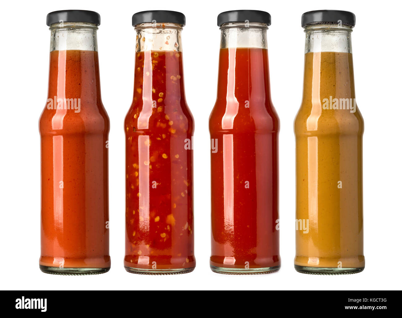 the various barbecue sauces in glass bottles Stock Photo - Alamy