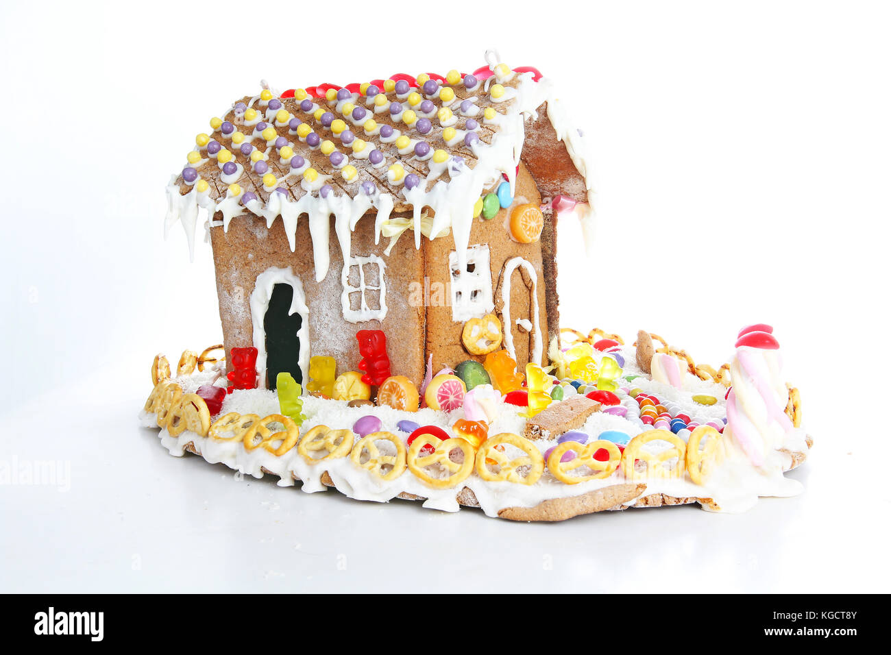 Gingerbread candy sugar house. Fairy tail candyhouse covered with snow