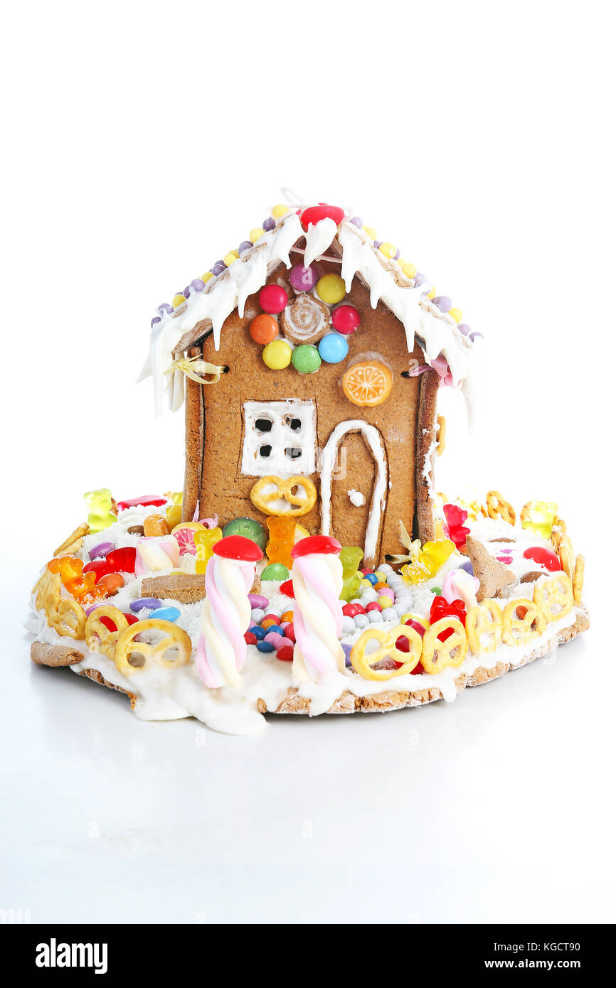 Gingerbread candy sugar house. Fairy tail candyhouse covered with snow
