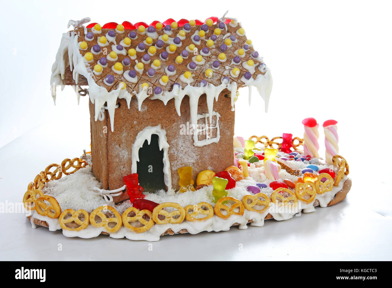Gingerbread candy sugar house. Fairy tail candyhouse covered with snow