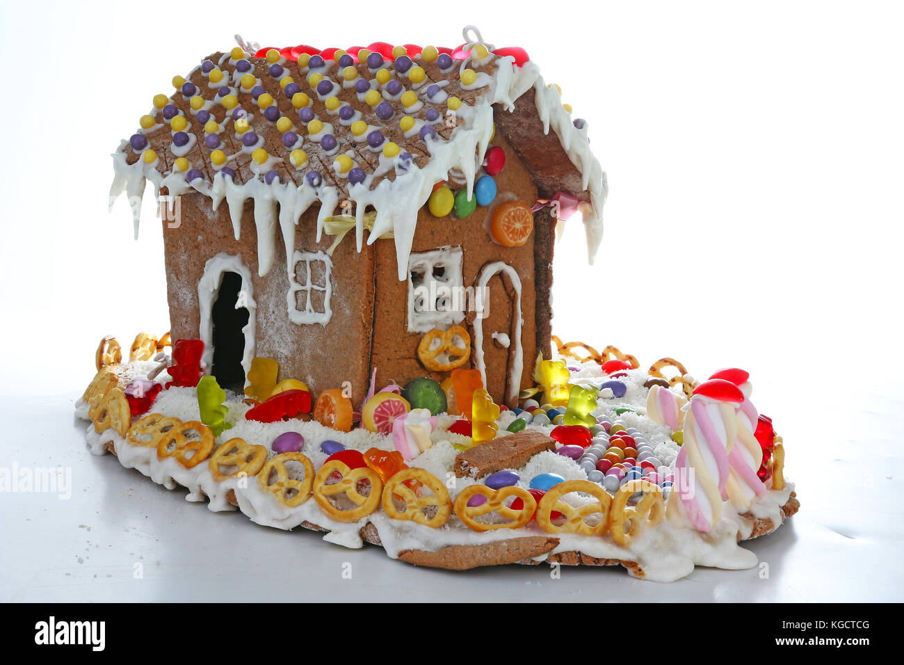 Gingerbread candy sugar house. Fairy tail candyhouse covered with snow