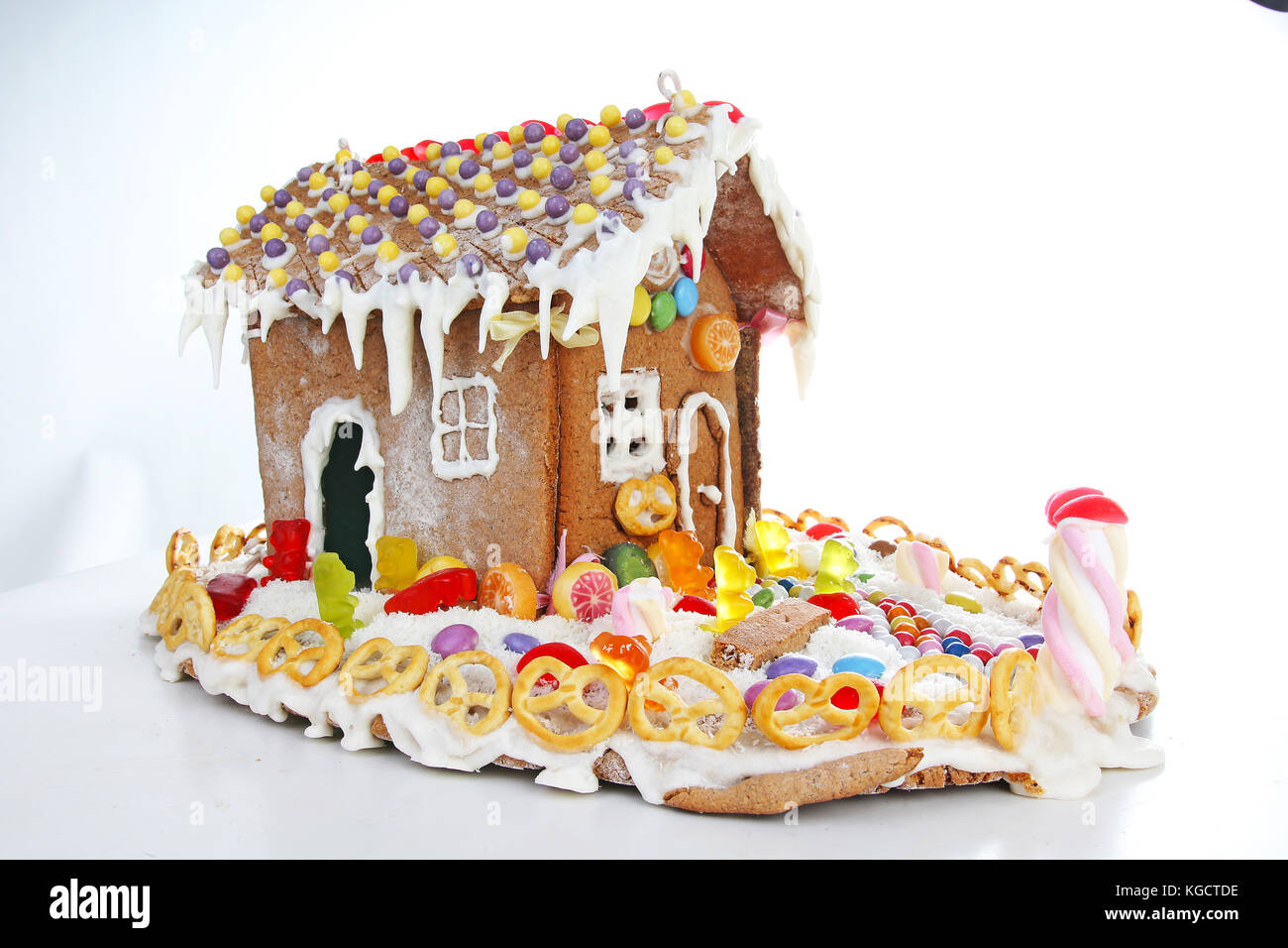 Gingerbread candy sugar house. Fairy tail candyhouse covered with snow
