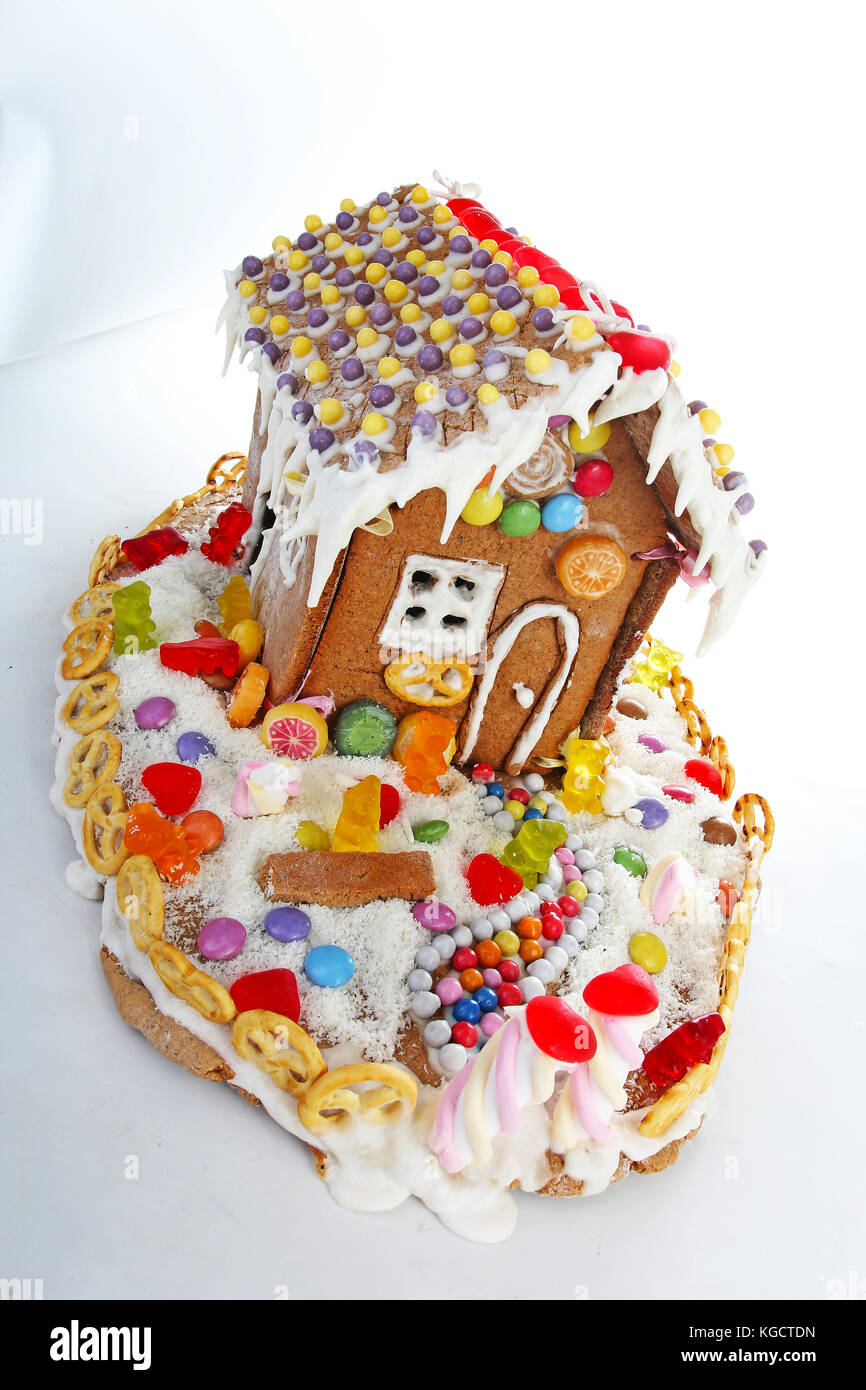 Gingerbread candy sugar house. Fairy tail candyhouse covered with snow