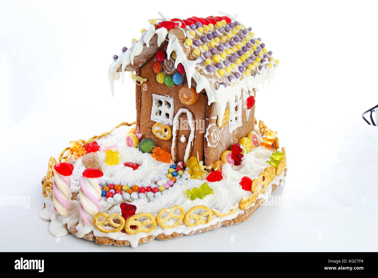 Gingerbread candy sugar house. Fairy tail candyhouse covered with snow