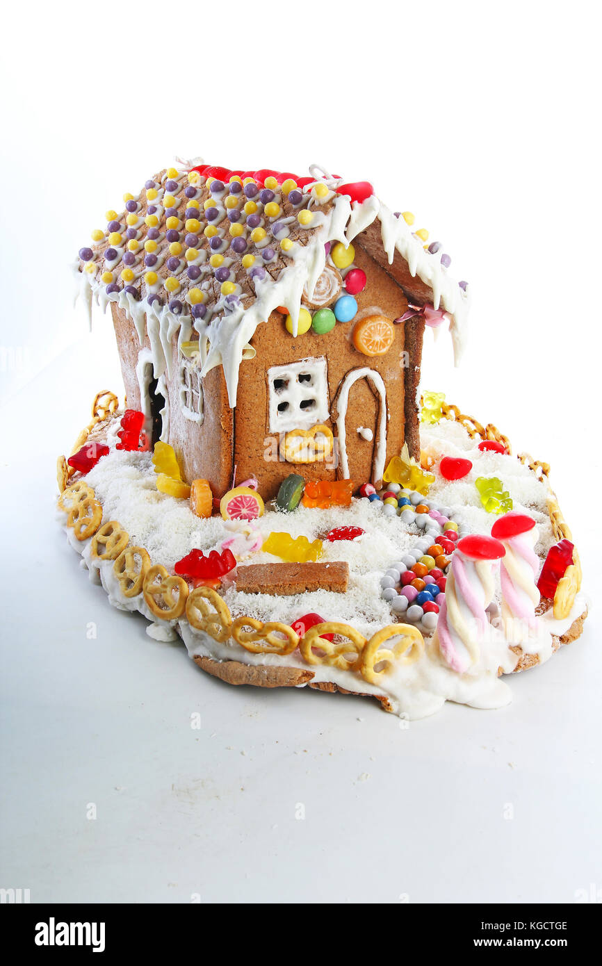 Gingerbread candy sugar house. Fairy tail candyhouse covered with snow