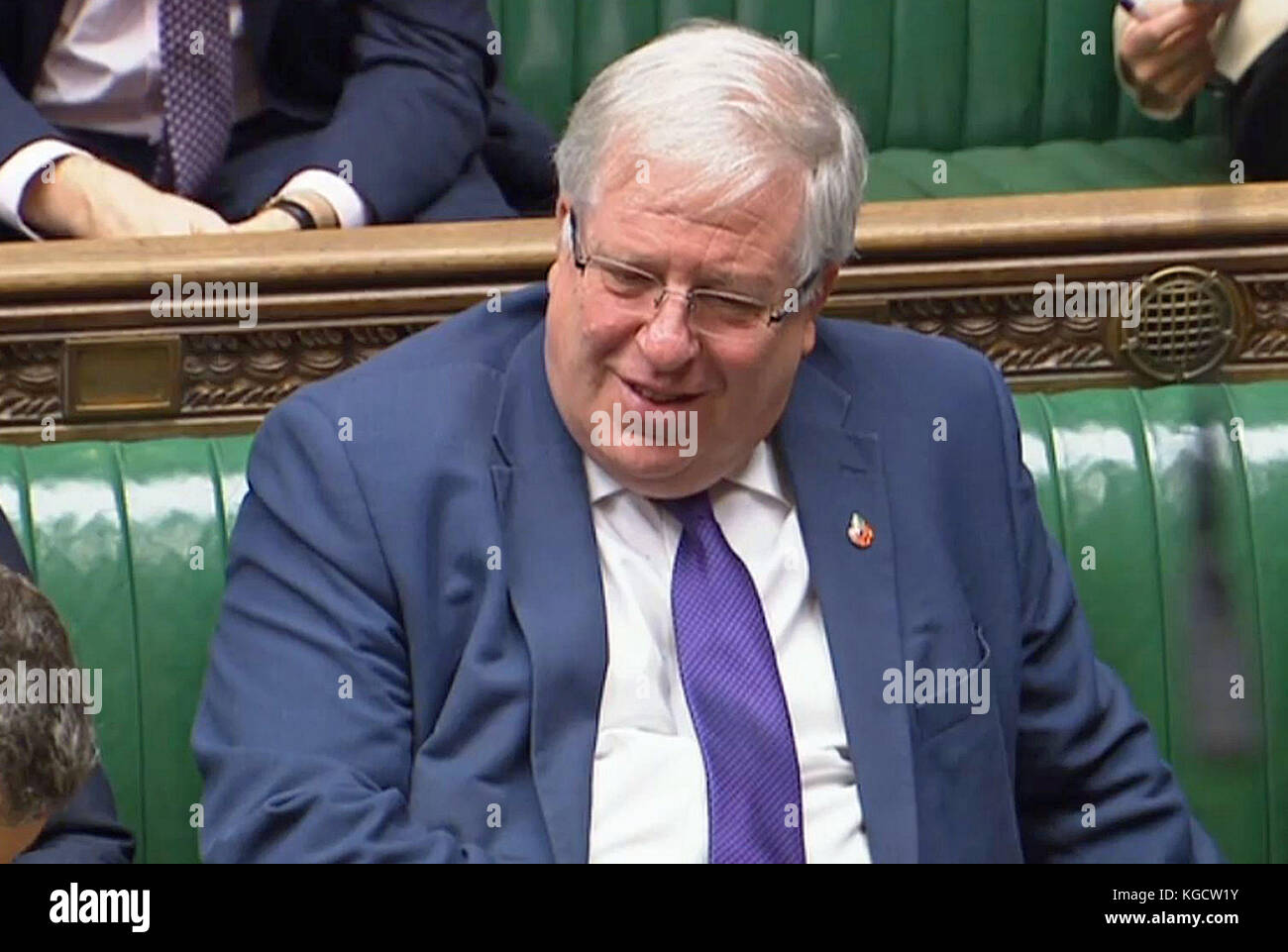 Chancellor of the Duchy of Lancaster, Sir Patrick McLoughlin, looks on as shadow chancellor John McDonnell asks an urgent question in the House of Commons, London, regarding the Paradise Papers leak of secret documents. Stock Photo