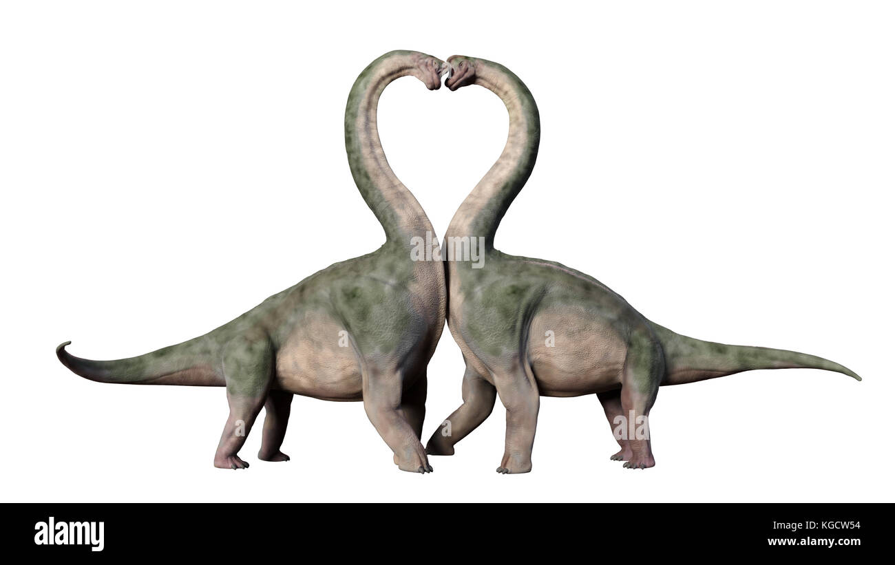 Brachiosaurus couple in love, forming a heart shape Stock Photo