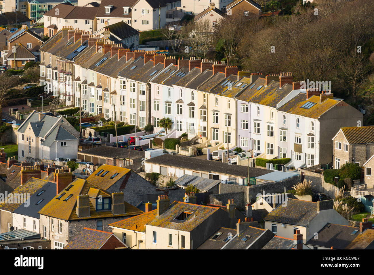 A view of houses and rooftops at Fortuneswell on the Isle of Portland in Dorset.  Picture Credit: Graham Hunt/Alamy Stock Photo