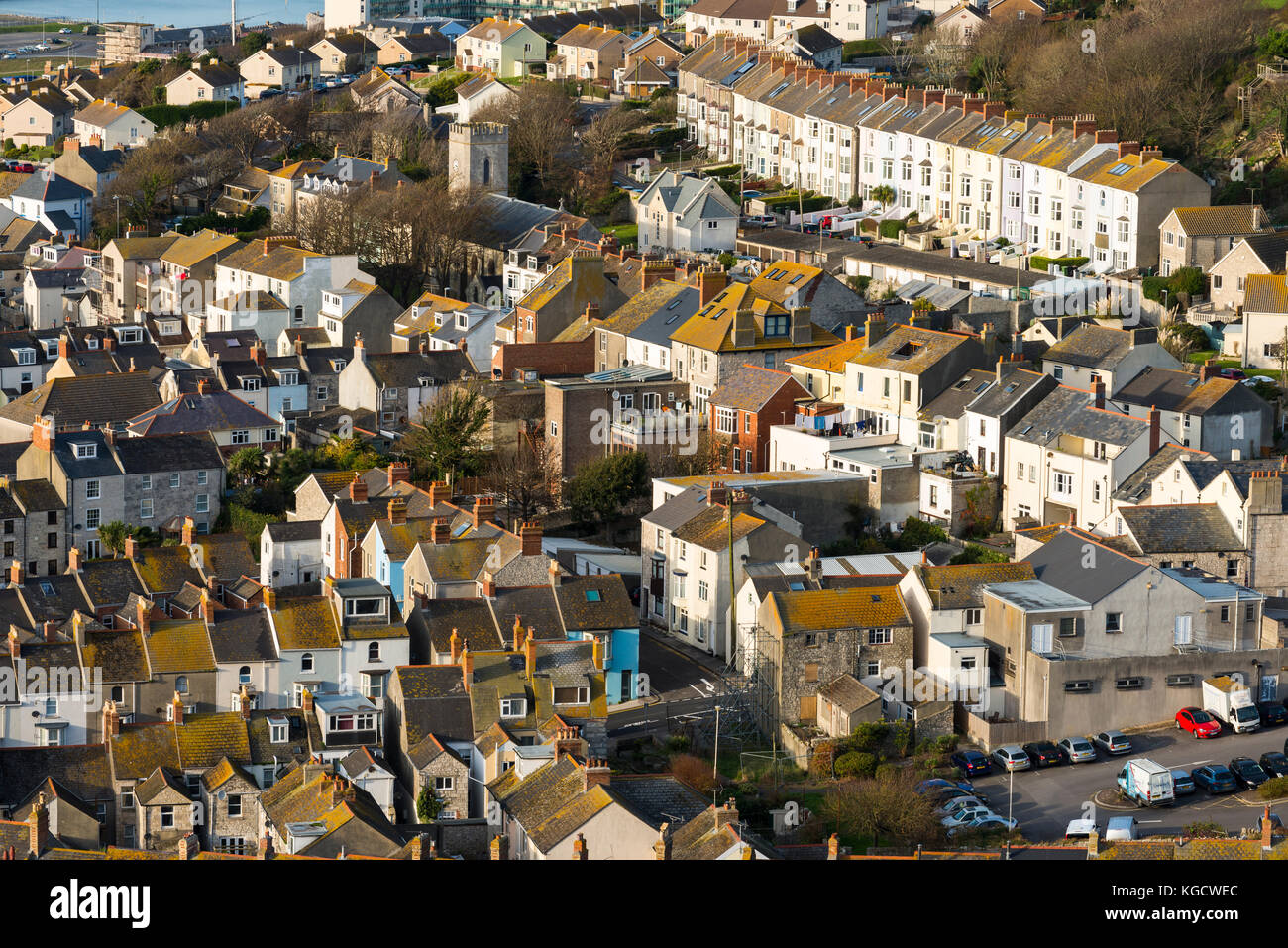 A view of houses and rooftops at Fortuneswell on the Isle of Portland in Dorset. Picture Credit