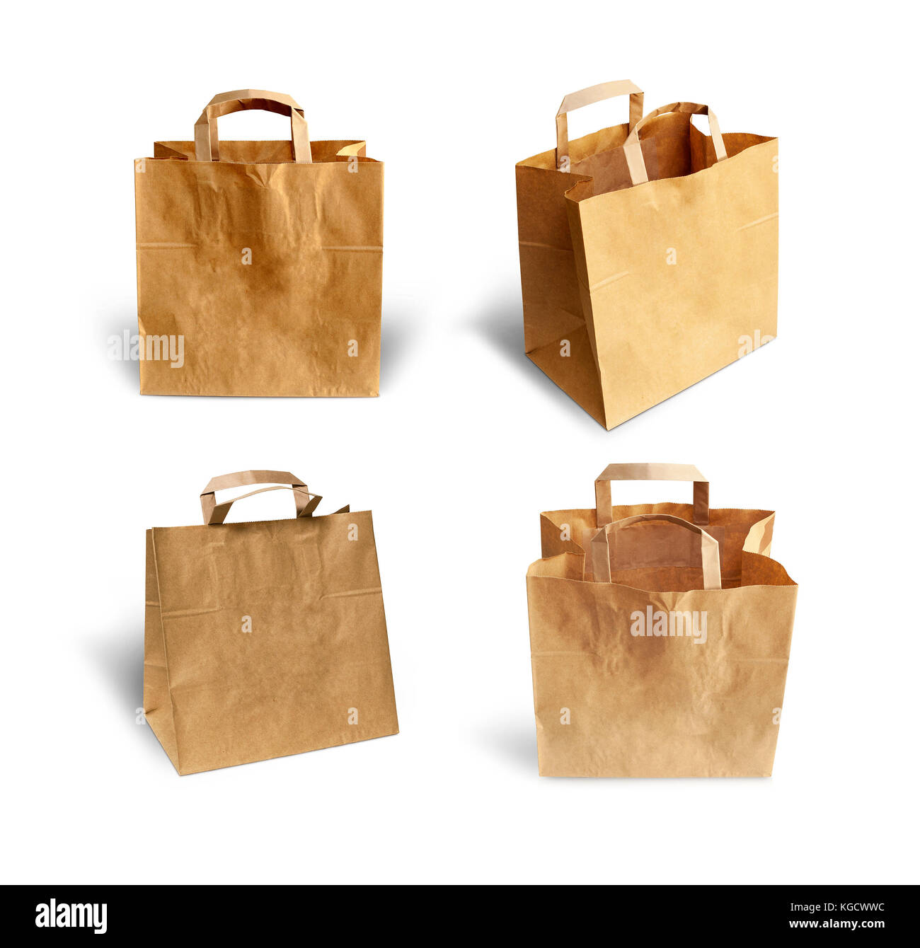 Set Recycled paper shopping bags on white background. With clipping