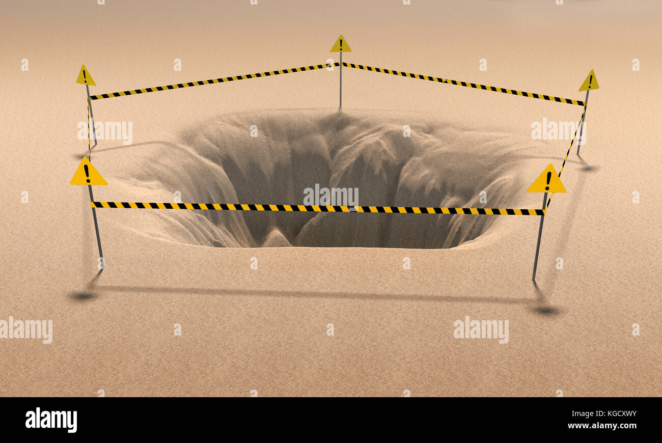 hole in sand With warning tape. 3d rendering Stock Photo Alamy