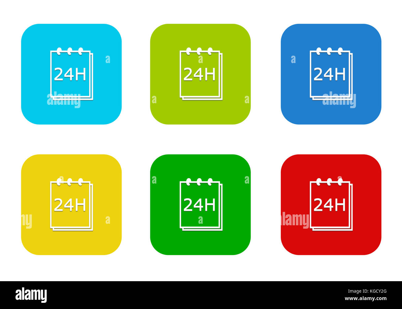 Set of rounded square colorful flat icons with notepad 24 hours support ...