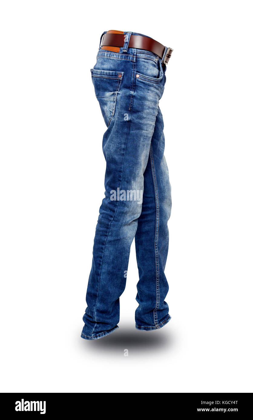 Absorb harvest Tutor Blue jeans side view with belt, teenager. Isolated. With clipping path  Stock Photo - Alamy