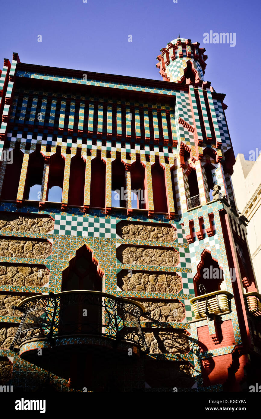 Casa Vicens. Designed by architect Antoni Gaudi. Carrer de les Carolines, Barcelona, Catalonia, Spain. Stock Photo