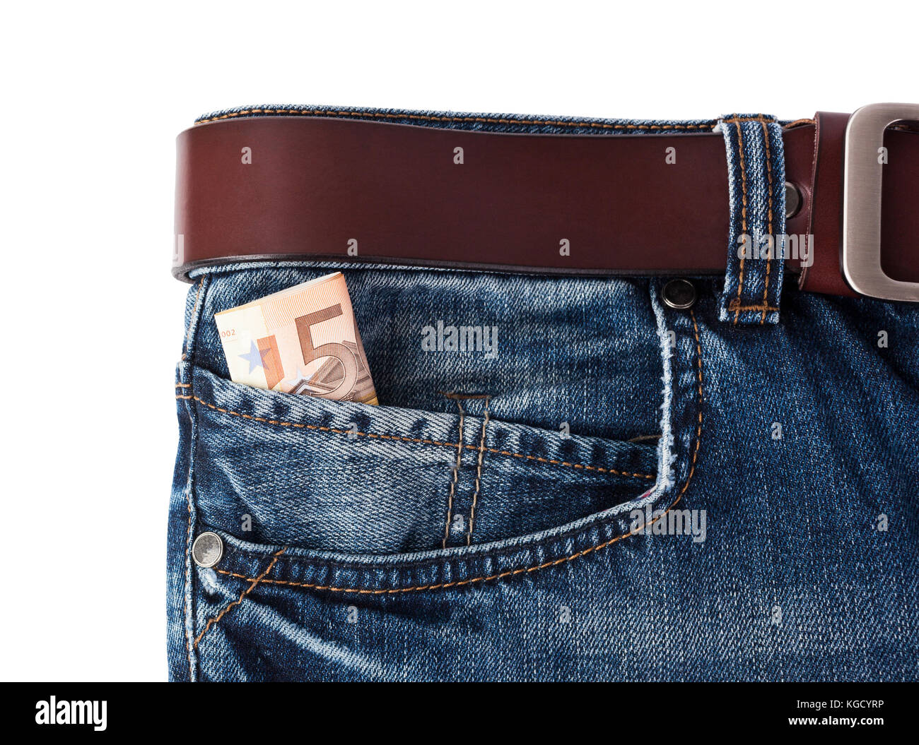 Money in your pocket jeans isolated on white background Stock Photo Alamy