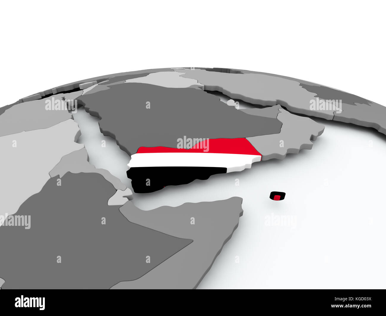 Yemen on grey political globe with embedded flag. 3D illustration Stock ...