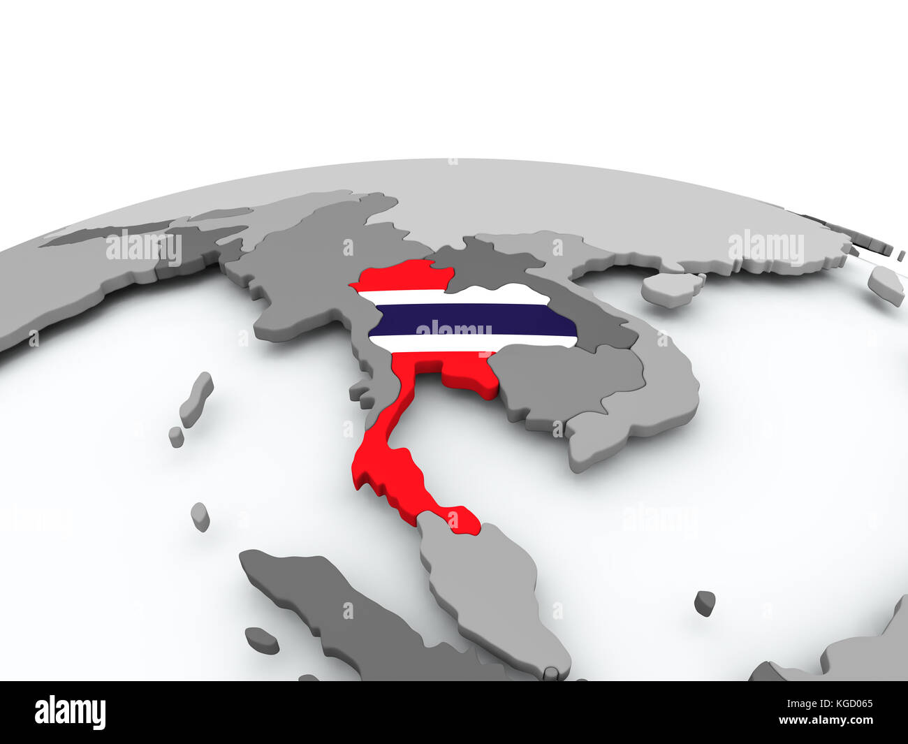 Thailand on grey political globe with embedded flag. 3D illustration ...