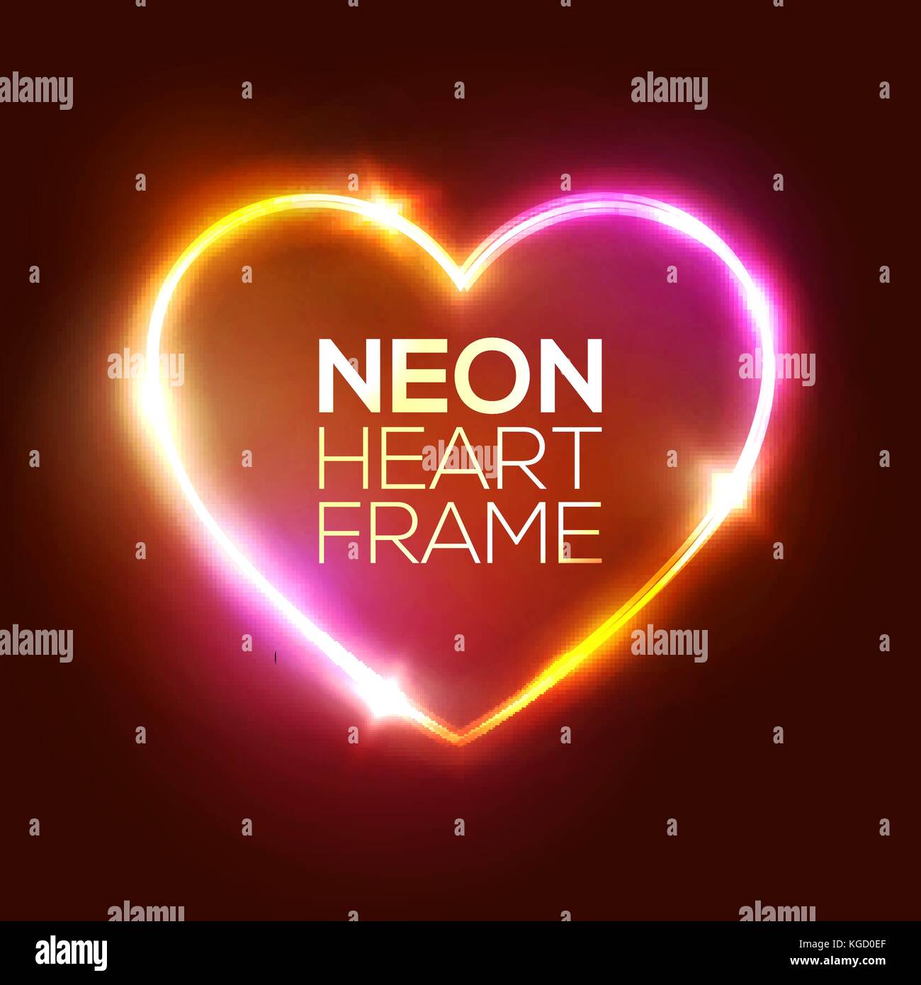 Night Club Neon Heart Sign. 3d Retro Light Signboard With Shining Neon Effect. Techno Frame With Glowing On Dark Pink Backdrop. Electric Street Banner Design. Colorful Vector Illustration in 80s Style Stock Vector