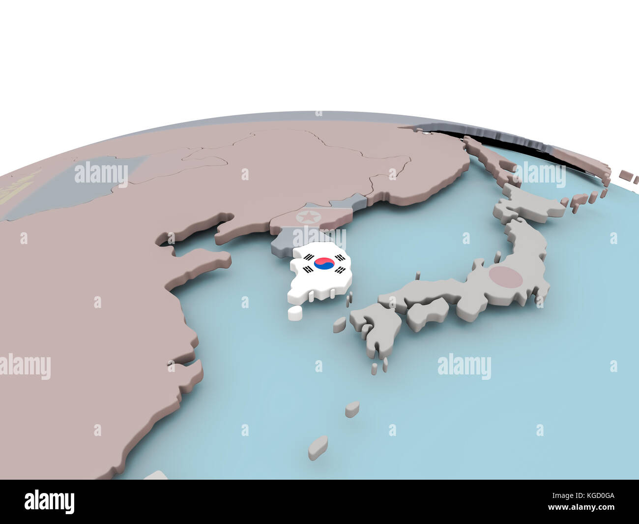 South Korea with national flag on political globe. 3D illustration ...