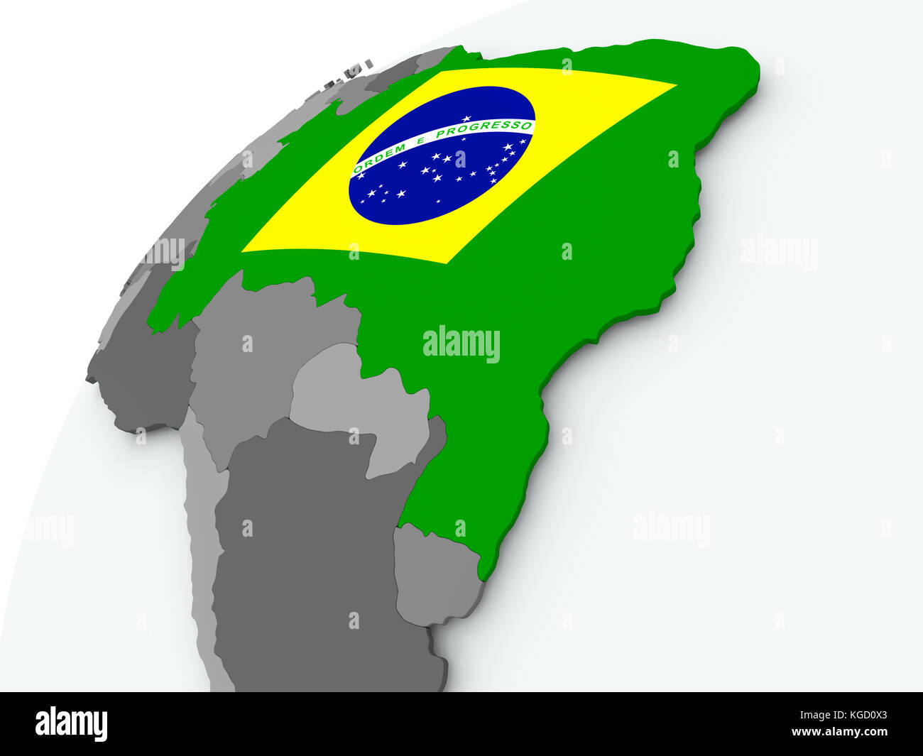 Brazil with embedded flag on globe. 3D illustration Stock Photo - Alamy