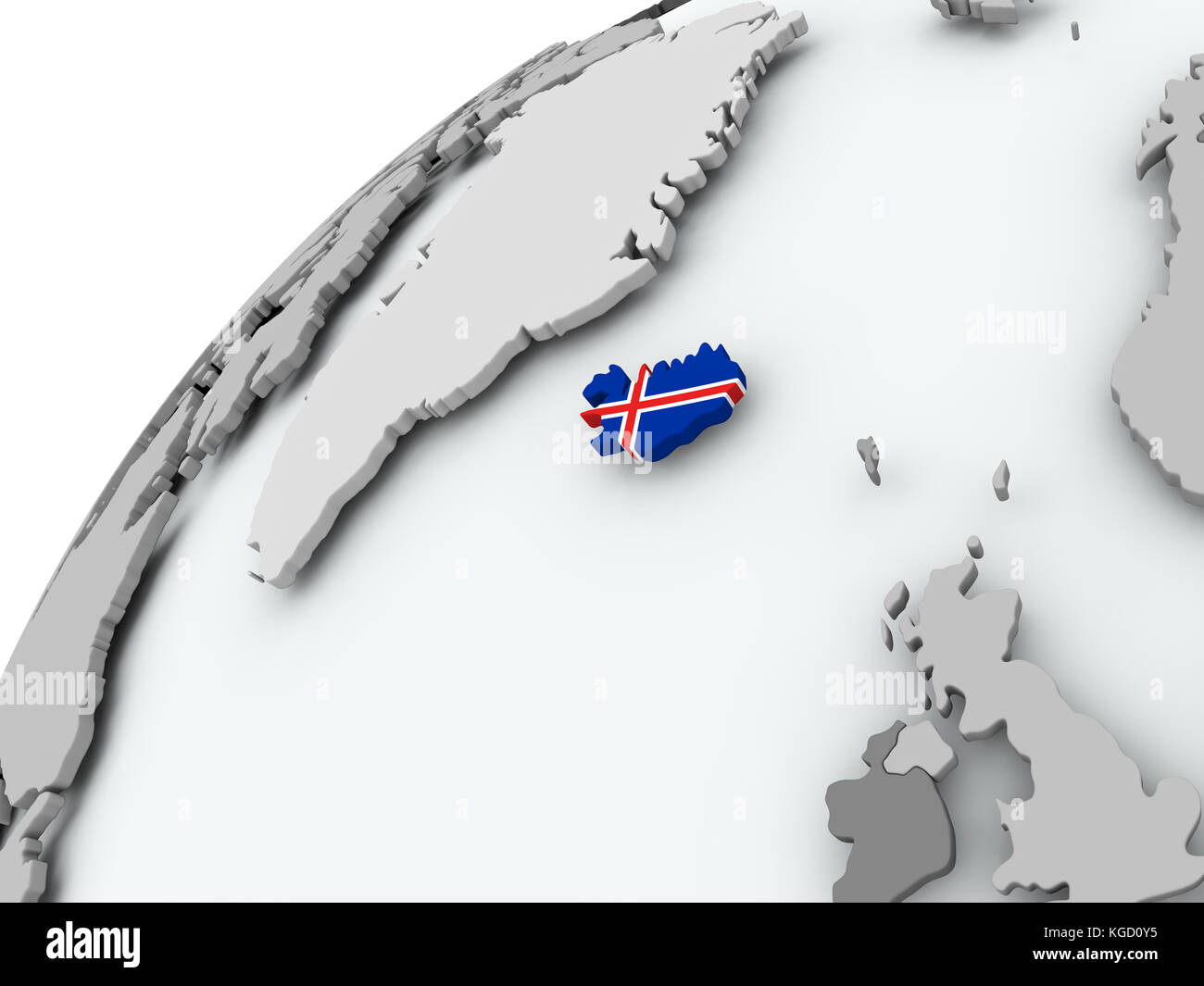 Iceland with embedded flag on globe. 3D illustration Stock Photo - Alamy