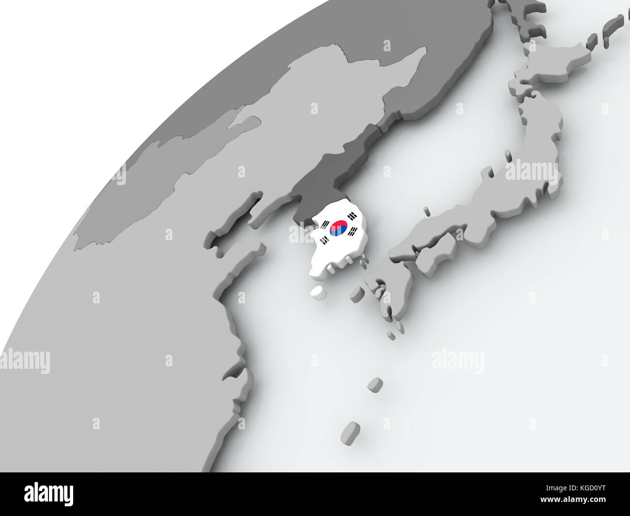 South Korea with embedded flag on globe. 3D illustration Stock Photo ...