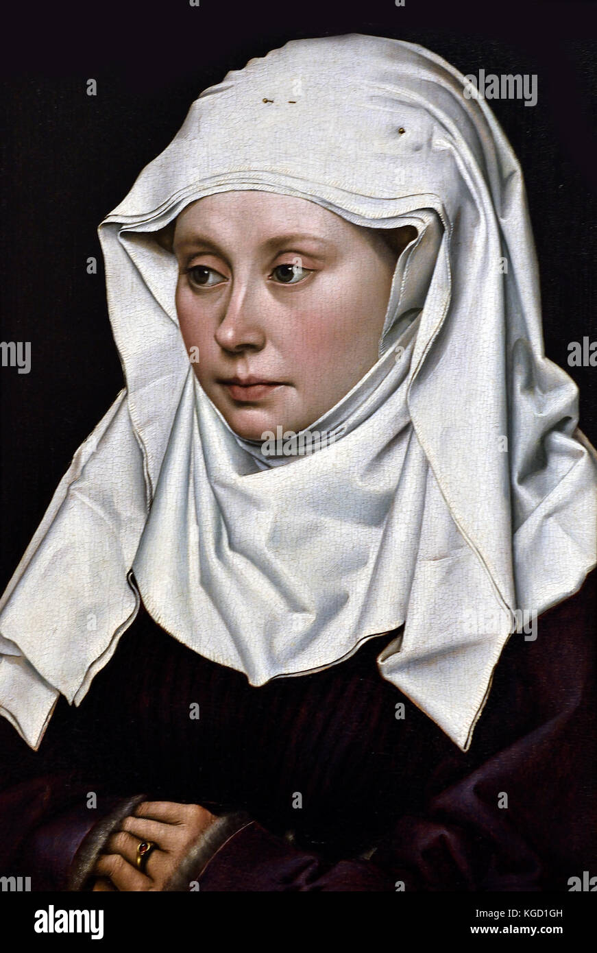 woman 1435 This painting is part of the group: A Man and a Woman Robert Campin 1375 – 1444 , Master of Flémalle - Master of the Merode Triptych, before first great master of Flemish and Early Netherlandish painting. Dutch, Netherlands. Stock Photo