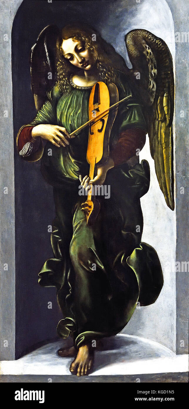 An Angel in Green with a Vielle, 1490-9, Associate of Leonardo da