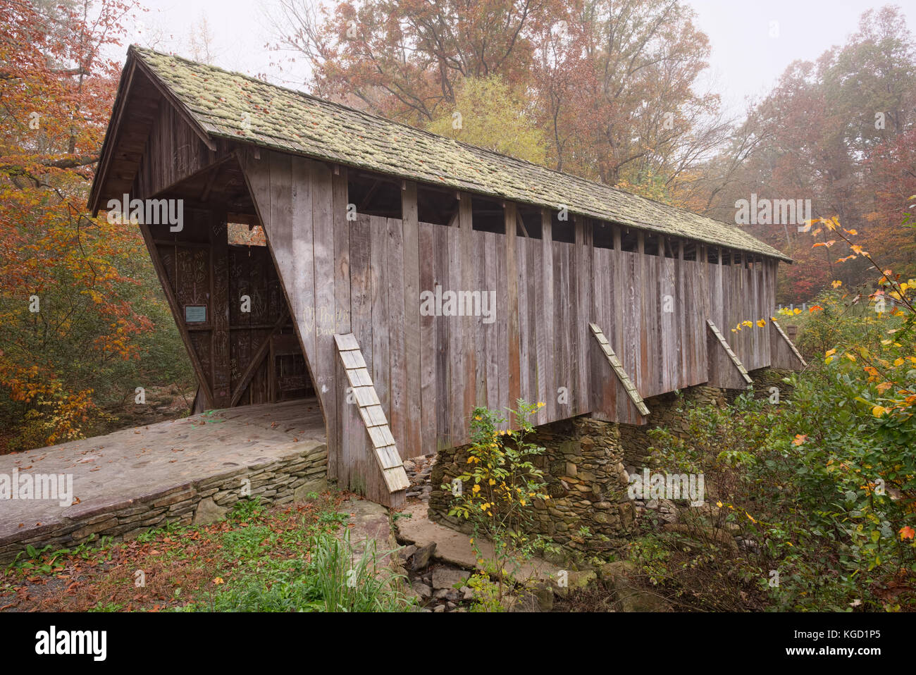 Pisgah covered bridge Asheboro NC. In Autumn. A covered bridge over the