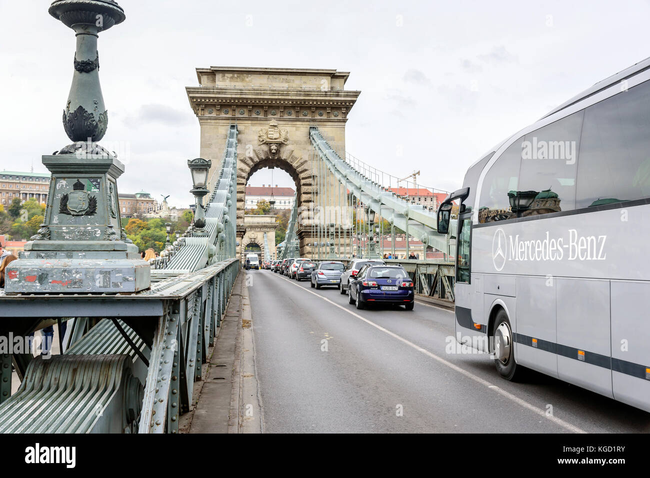 The Chain Bridge Szechenyi Lanchid in Budapest. Budapest, Hungary. Stock Photo