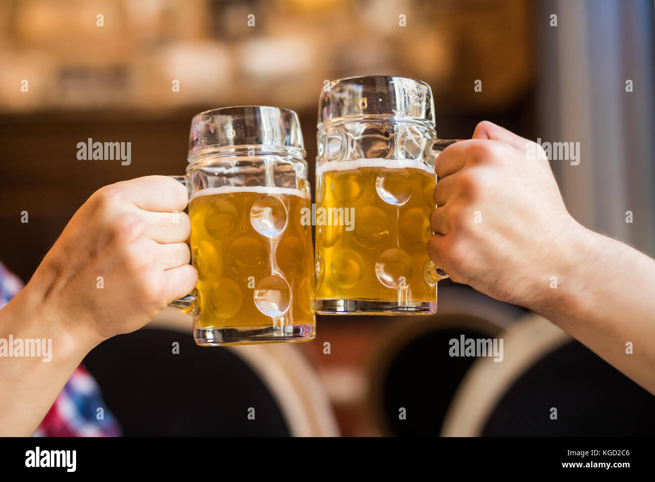 Close Up Of People Toasts With Beer In Pub Beer Cheers Stock Photo Alamy