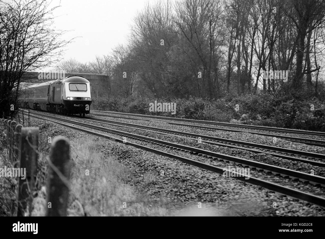 H.S.T. with power car 43169 leading heads west at Bishton. Bishton. Stock Photo