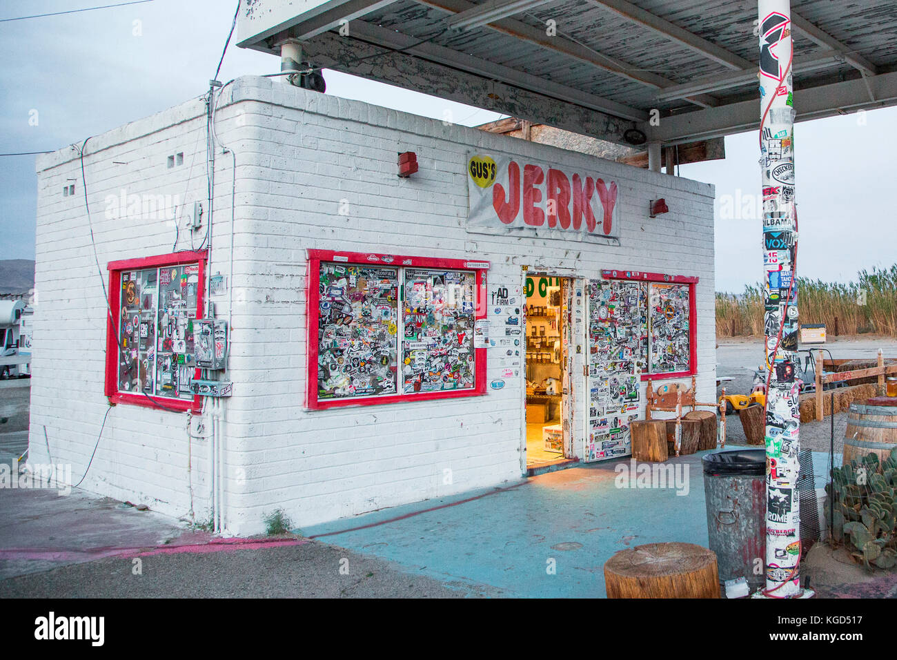 Jerky shop at dusk Stock Photo Alamy